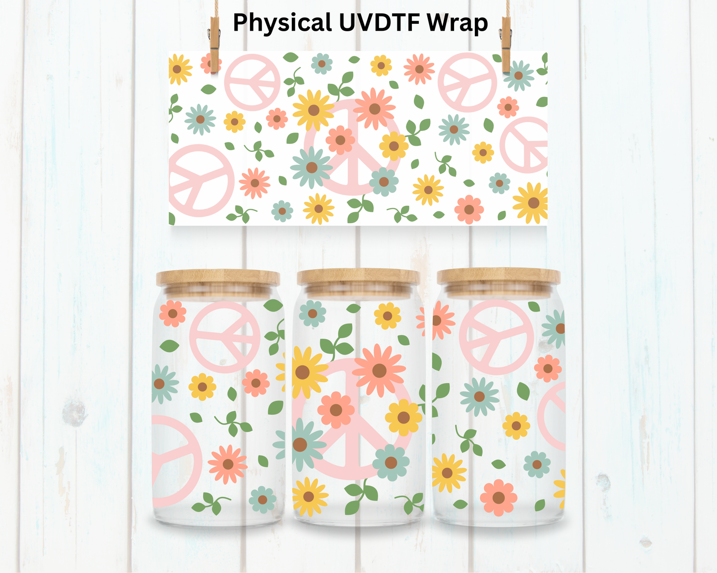 Colorful Daisies and Piece Design - 16 oz / 20 oz Libby UV DTF