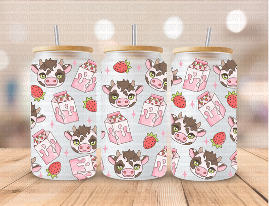 Strawberry Milk Cow - 16 oz / 20 oz Libby UV DTF Wrap