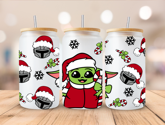 Green Alien Christmas - 16oz Libby UV DTF Wrap