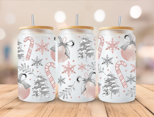 Pink Christmas Ornaments - 16 oz Libby UV DTF