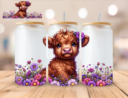 Cow's With Purple Flowers - 16 oz / 20 oz Libby UV DTF Wrap