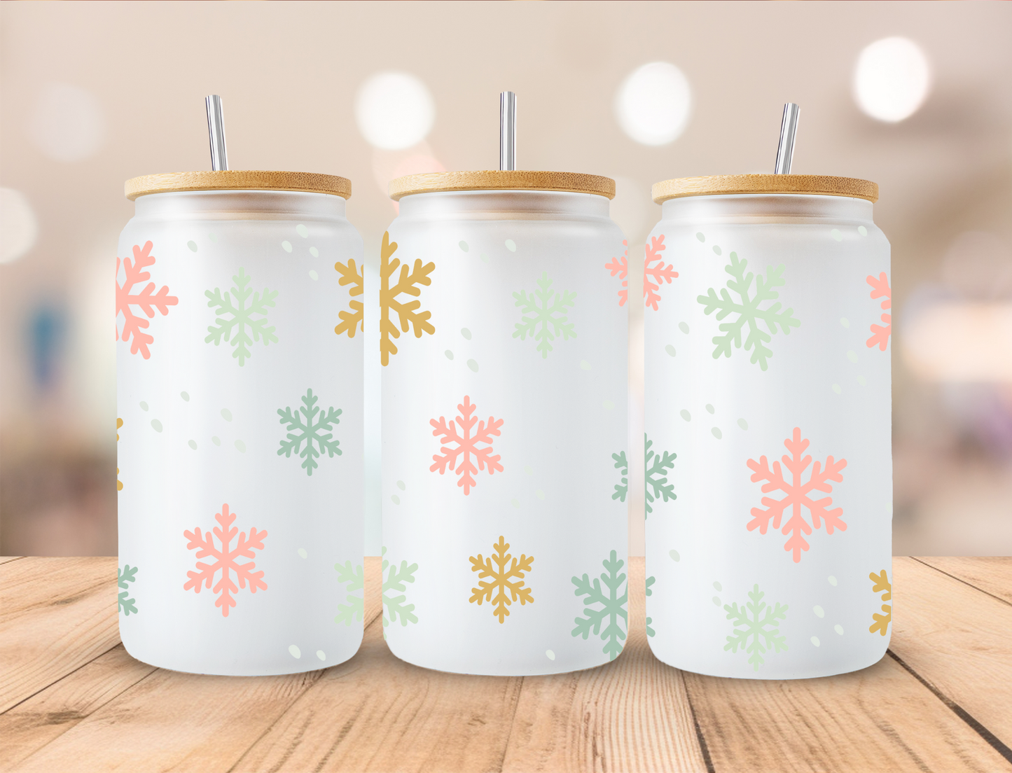 Christmas Snowflake - 16oz Libby UV DTF Wrap