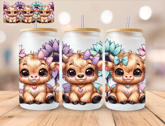 Purple And Blue Floral Cows - 16 oz / 20 oz Libby UV DTF Wrap