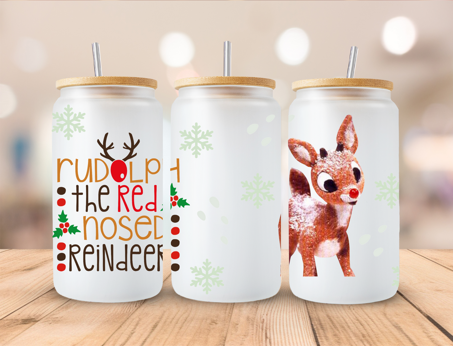 Christmas Red Reindeer - 16oz Libby UV DTF Wrap