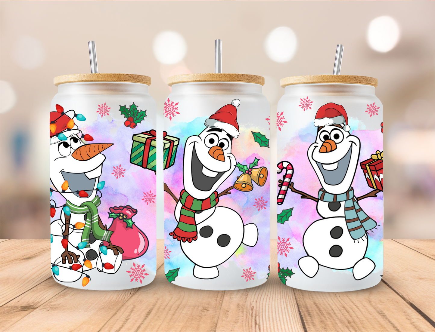 Dancing Christmas Snowman - 16oz Libby UV DTF Wrap