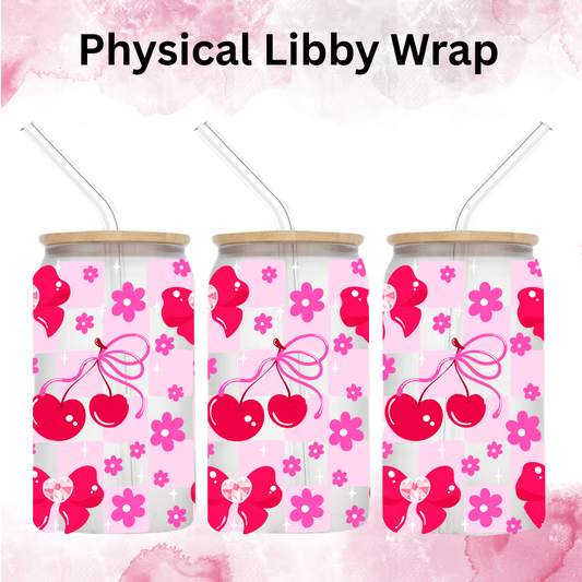 Valentines Checkered Cherry And Bows - 16 oz / 20 oz Libby UV DTF