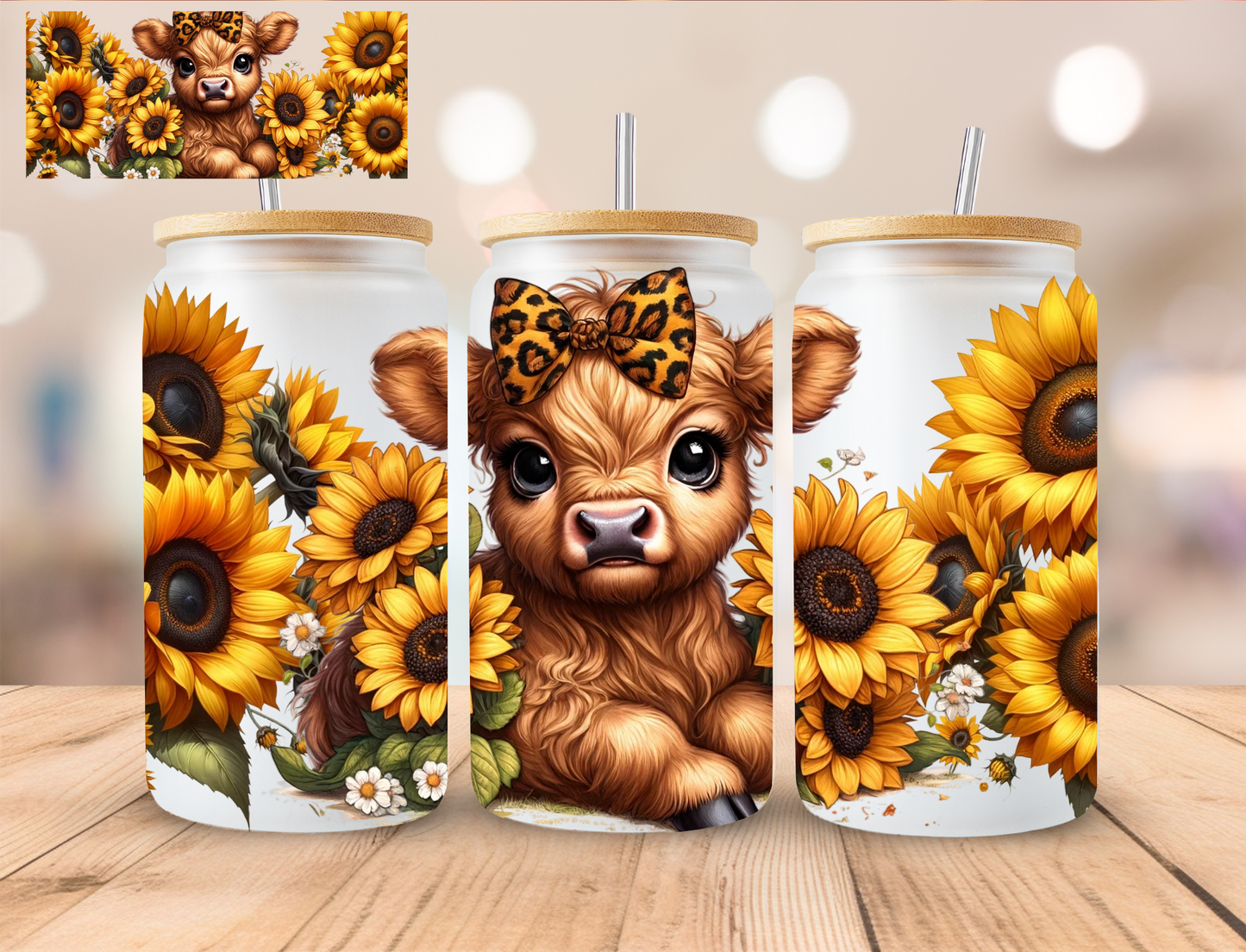 Sunflower Cow - 16 oz / 20 oz Libby UV DTF Wrap
