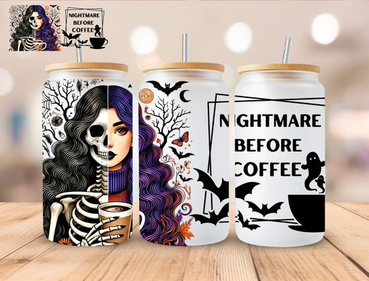 Halloween Nightmare Before Coffee - 16 oz / 20 oz Libby UV DTF Wrap