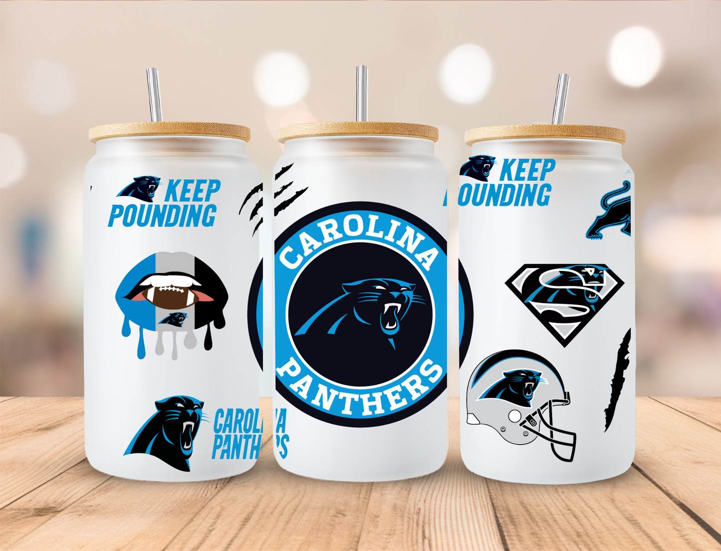 Football Panthers - 16oz Libby UV DTF Wrap