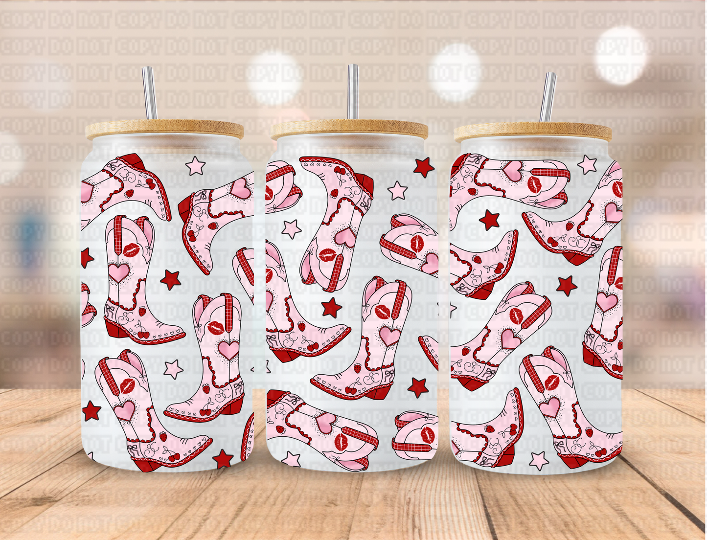 Valentines Cowgirl Boots - 16 oz / 20 oz Libby UV DTF Wrap