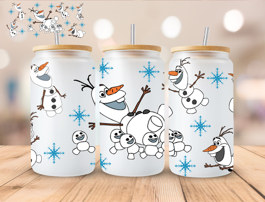 Talking Snowman And Kids - 16 oz / 20 oz Libby UV DTF Wrap