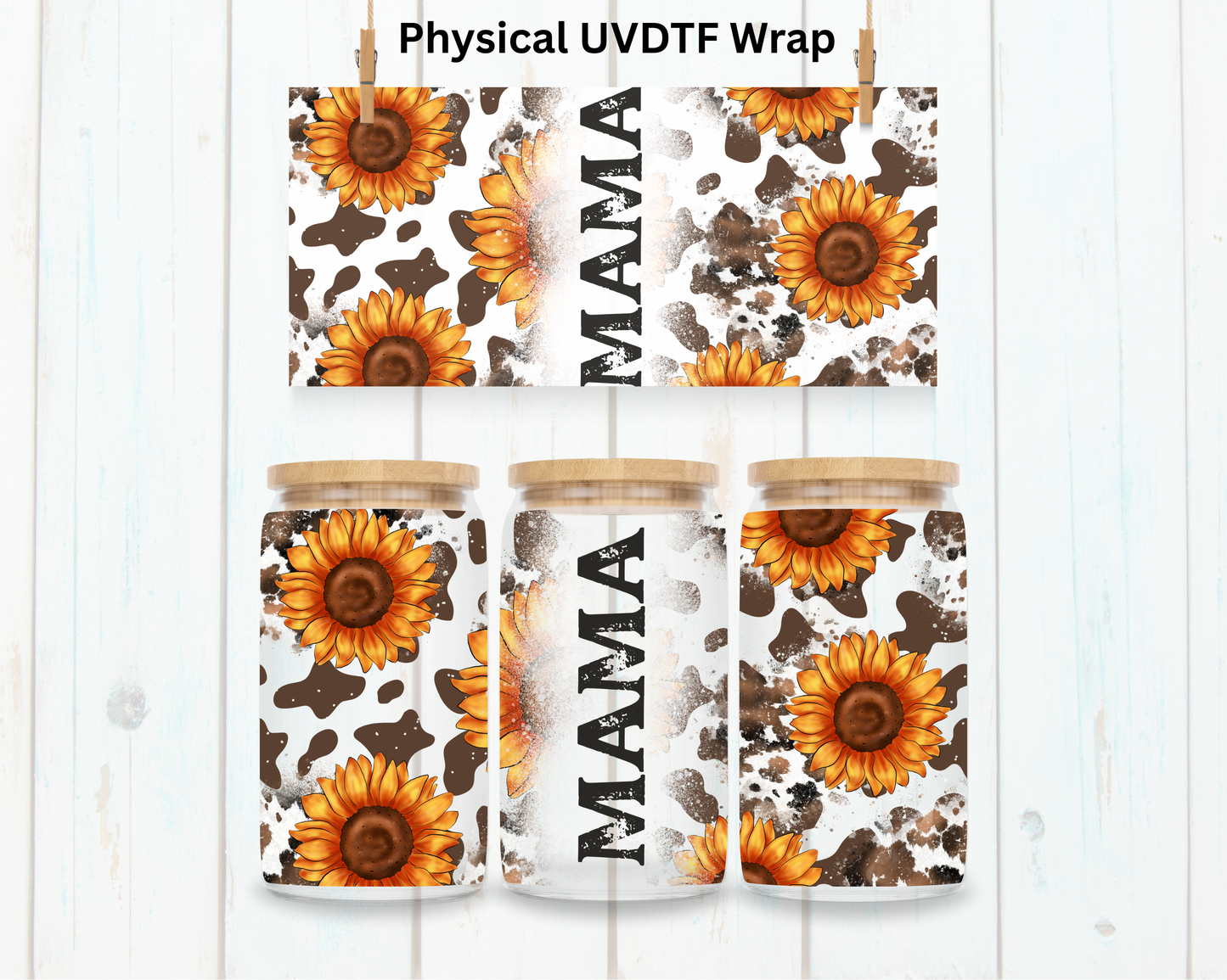 Mama Sunflower Cow Print - 16 oz / 20 oz Libby UV DTF
