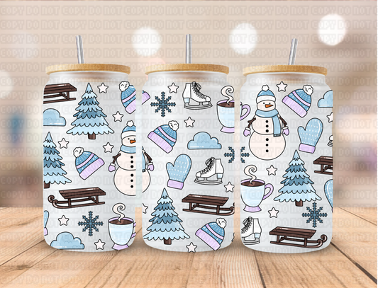 Christmas Winter Boots Trees Snowmen - 16 oz / 20 oz Libby UV DTF Wrap