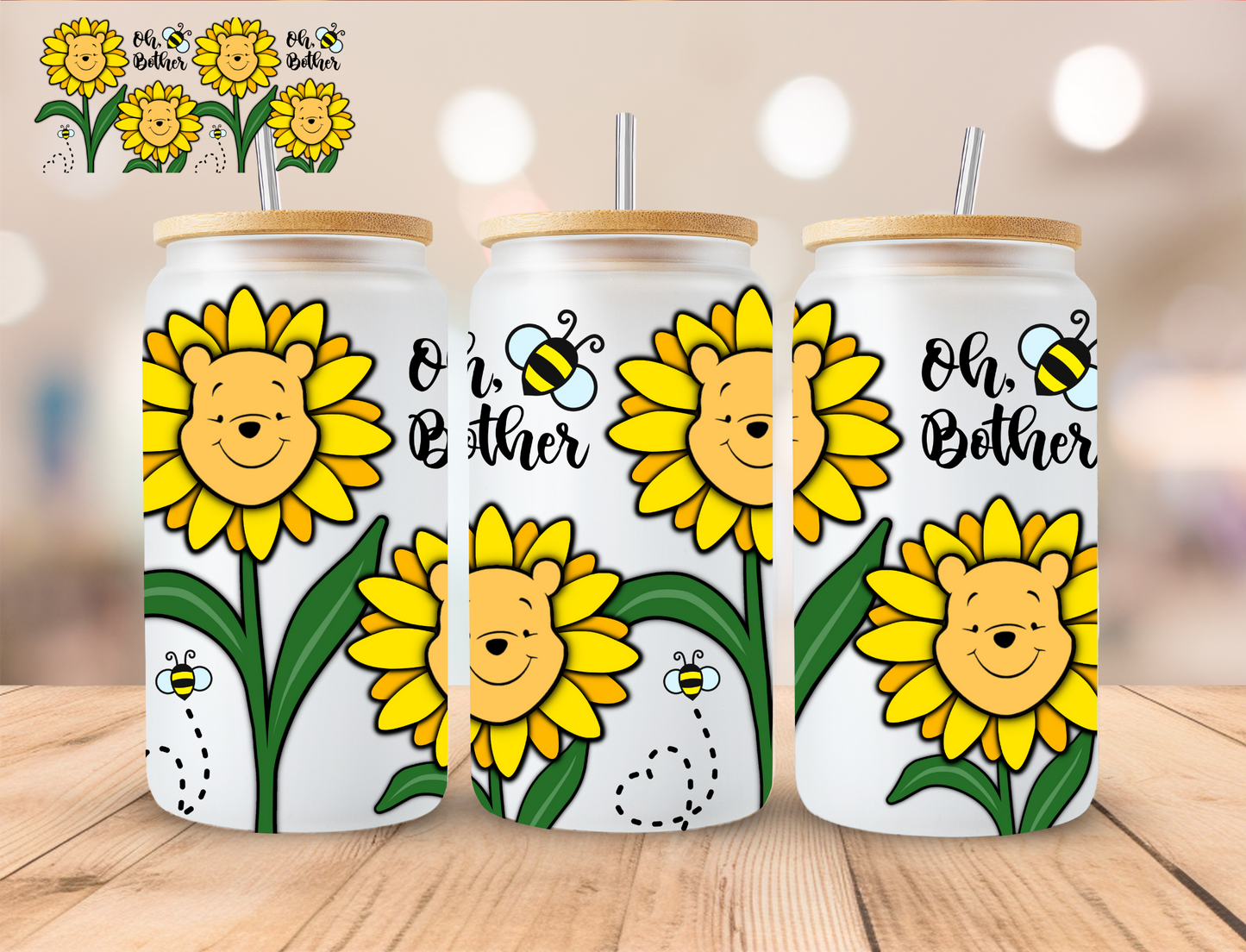 Bear Flowers - 16 oz / 20 oz Libby UV DTF Wrap