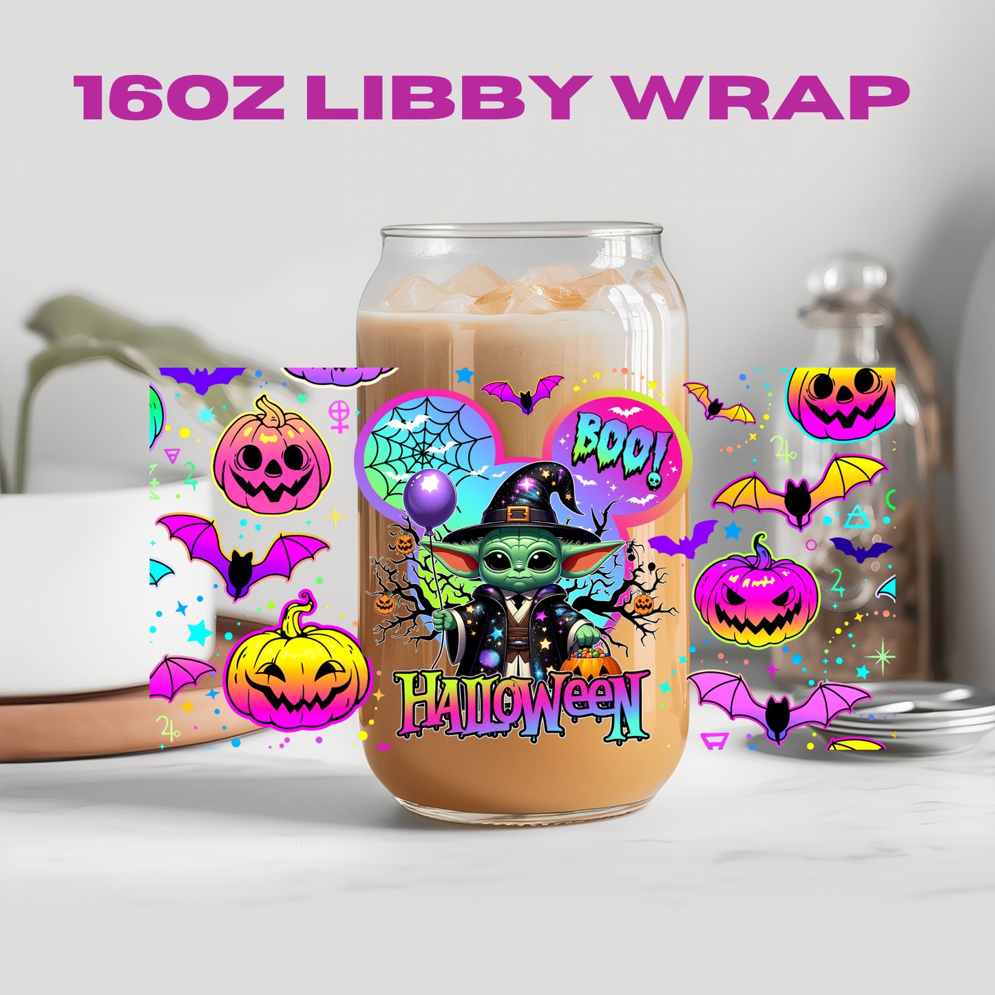 Halloween Funny Neon Collection - 16 oz / 20 oz Libby UV DTF Wrap