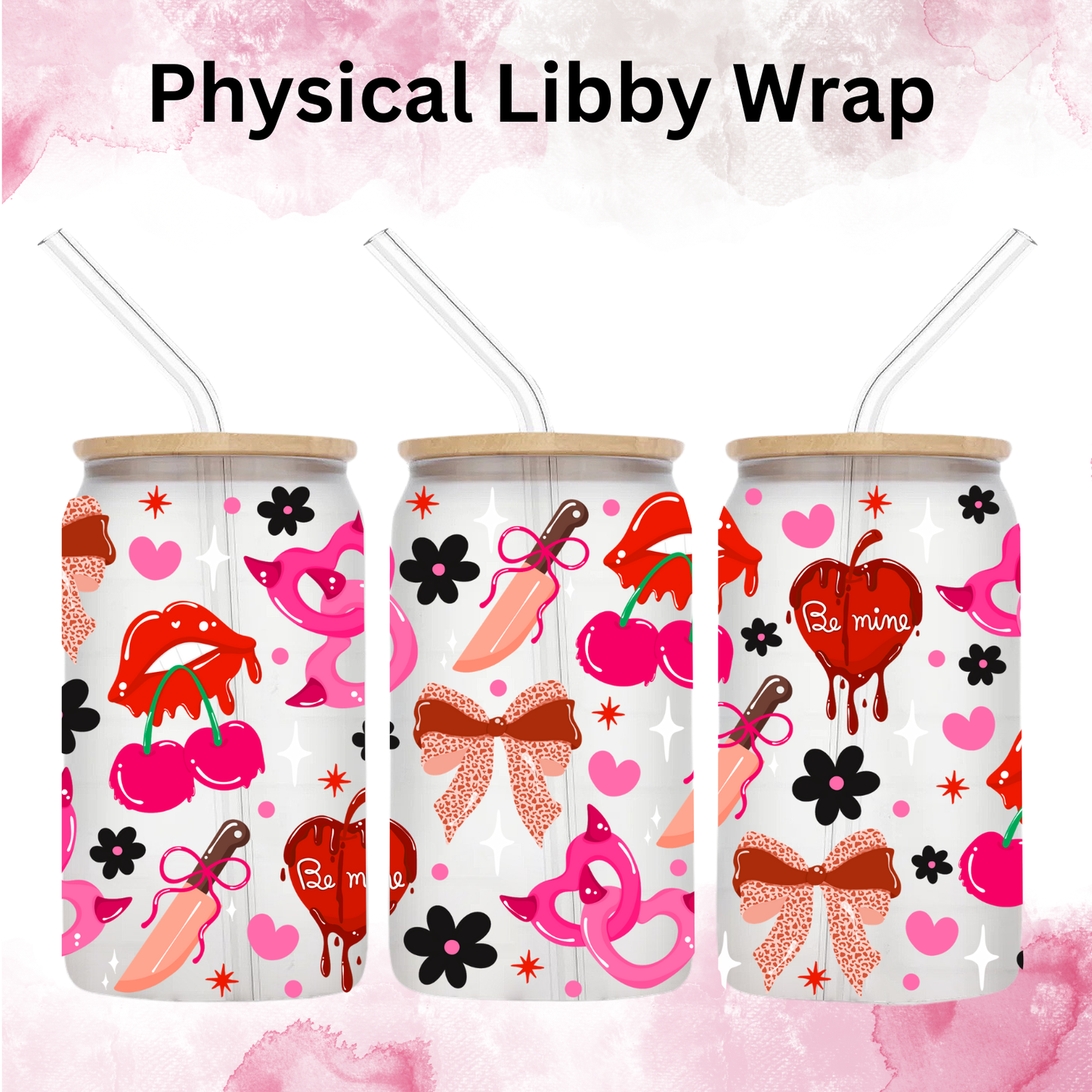 Valentines Heart Lips Cherries - 16 oz / 20 oz Libby UV DTF
