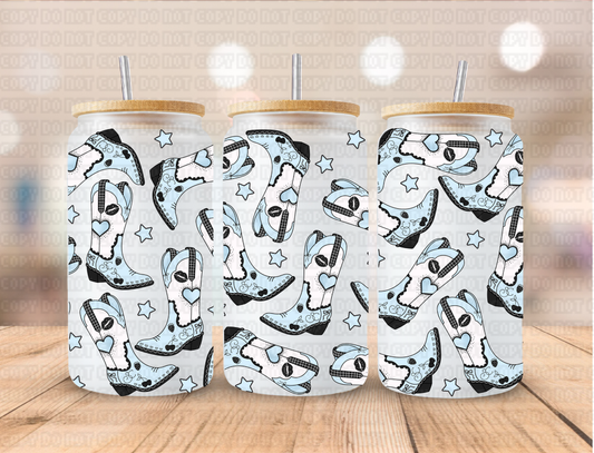 Christmas Winter Blue Cowgirl Boots  - 16 oz / 20 oz Libby UV DTF Wrap