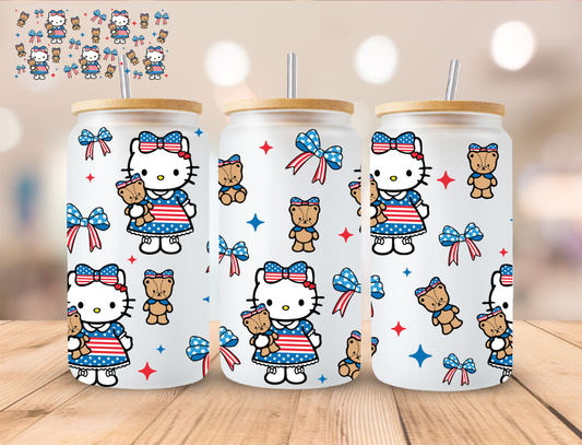 Patriotic Kitty - 16 oz / 20 oz Libby UV DTF Wrap