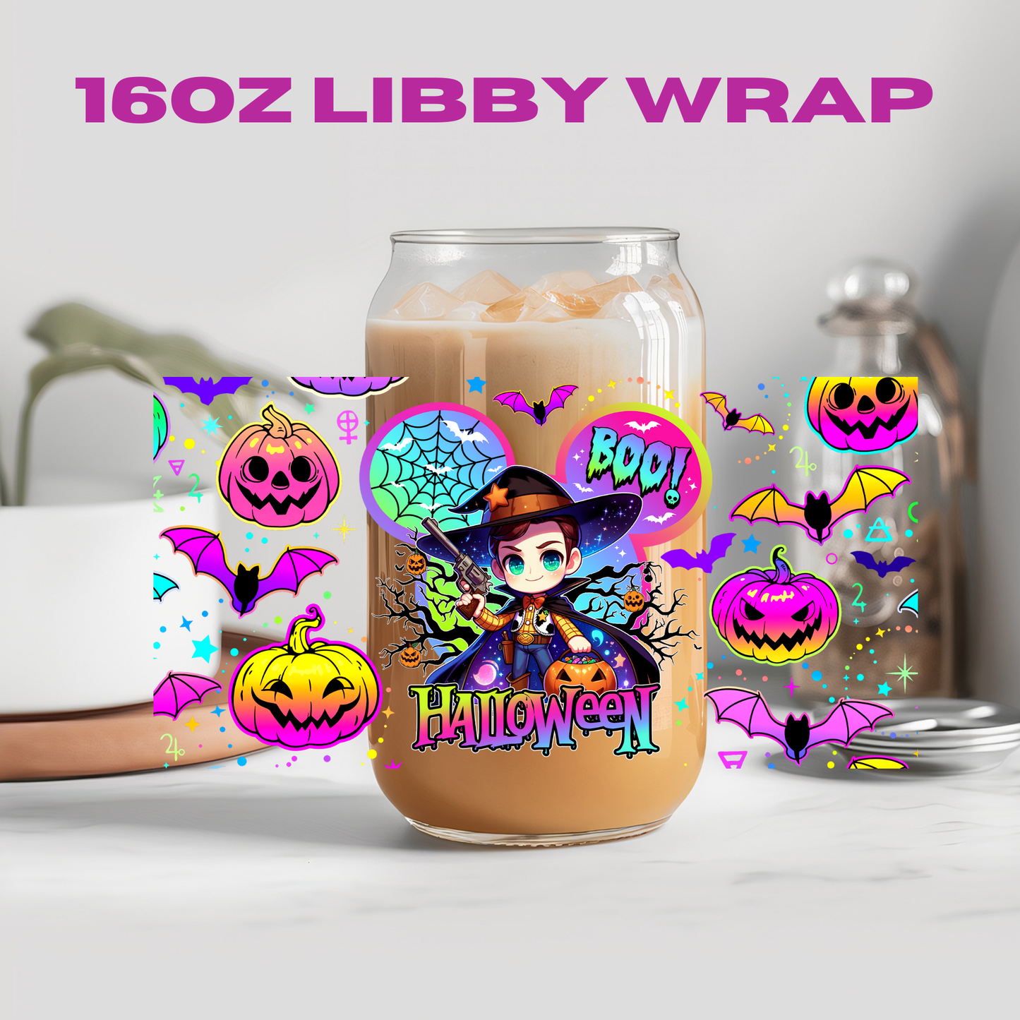 Halloween Funny Neon Collection - 16 oz / 20 oz Libby UV DTF Wrap