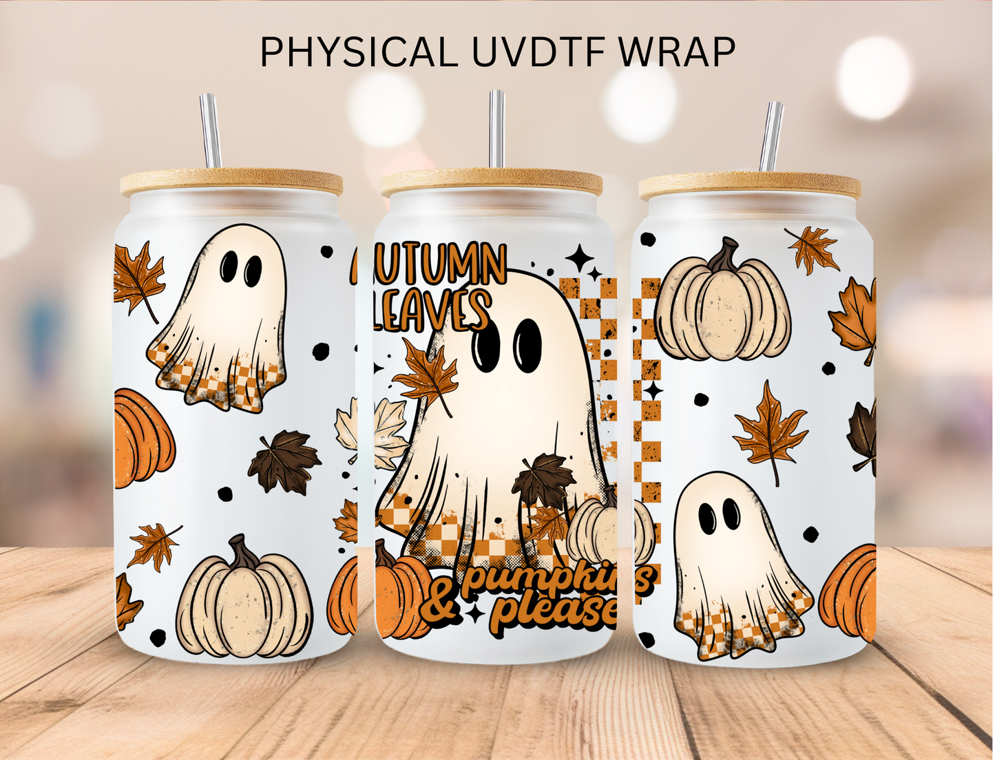 Ghost Autumn Leaves - 16 oz / 20 oz Libby UV DTF Wrap