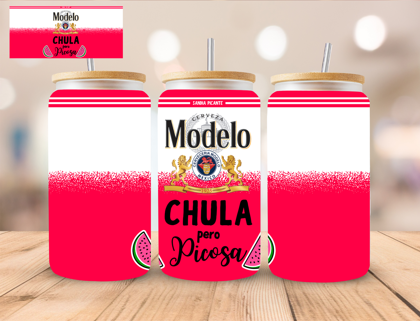 Hispanic Modelo Chulo (Pink) - 16 oz / 20 oz Libby UV DTF Wrap