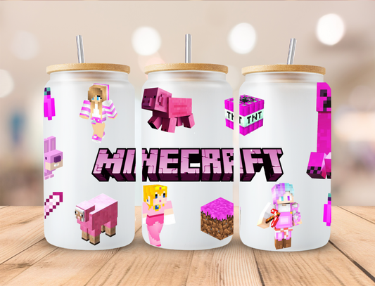 Pink Minecraft - 16 oz Libby UV DTF Wrap