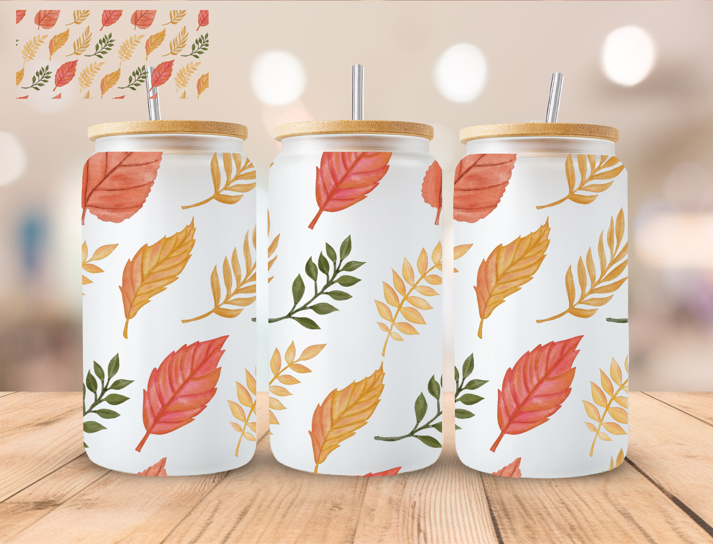 Fall Leaves - 16 oz / 20 oz Libby UV DTF Wrap