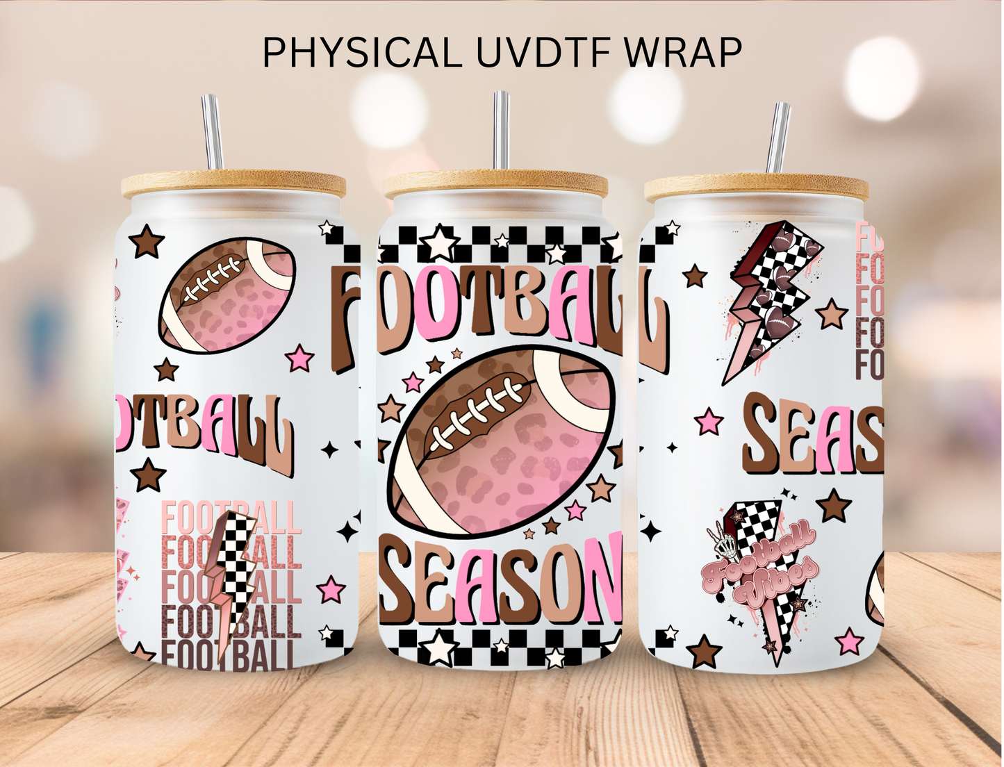 Football Season Pink n Brown - 16 oz / 20 oz Libby UV DTF