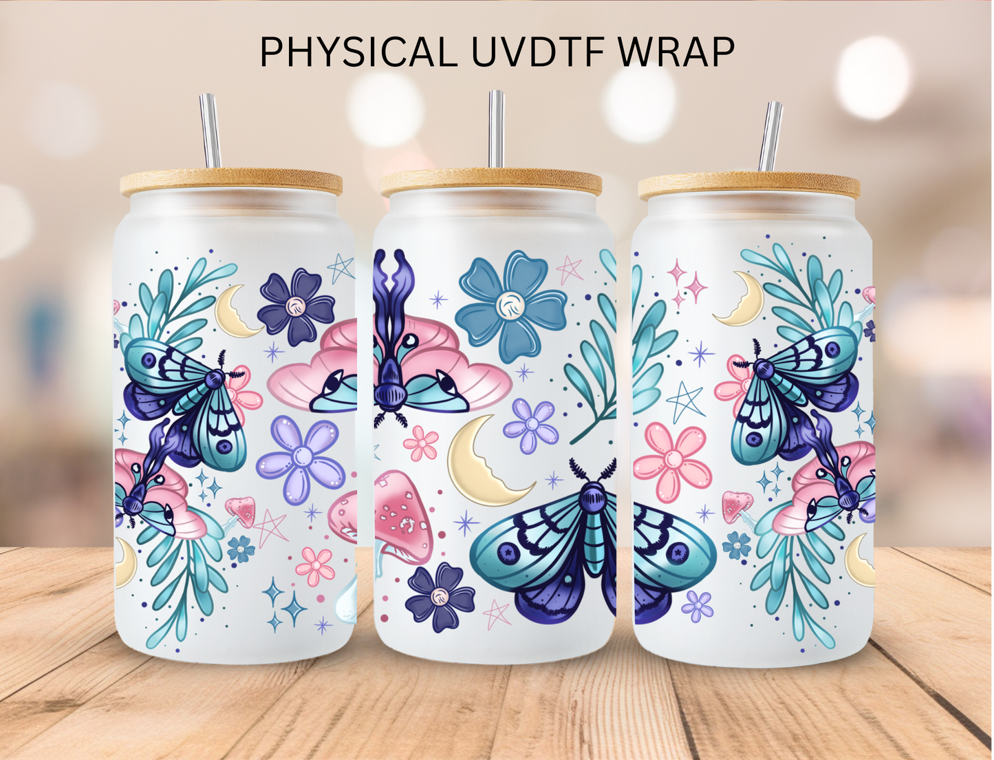 Floral Moths - 16 oz / 20 oz Libby UV DTF