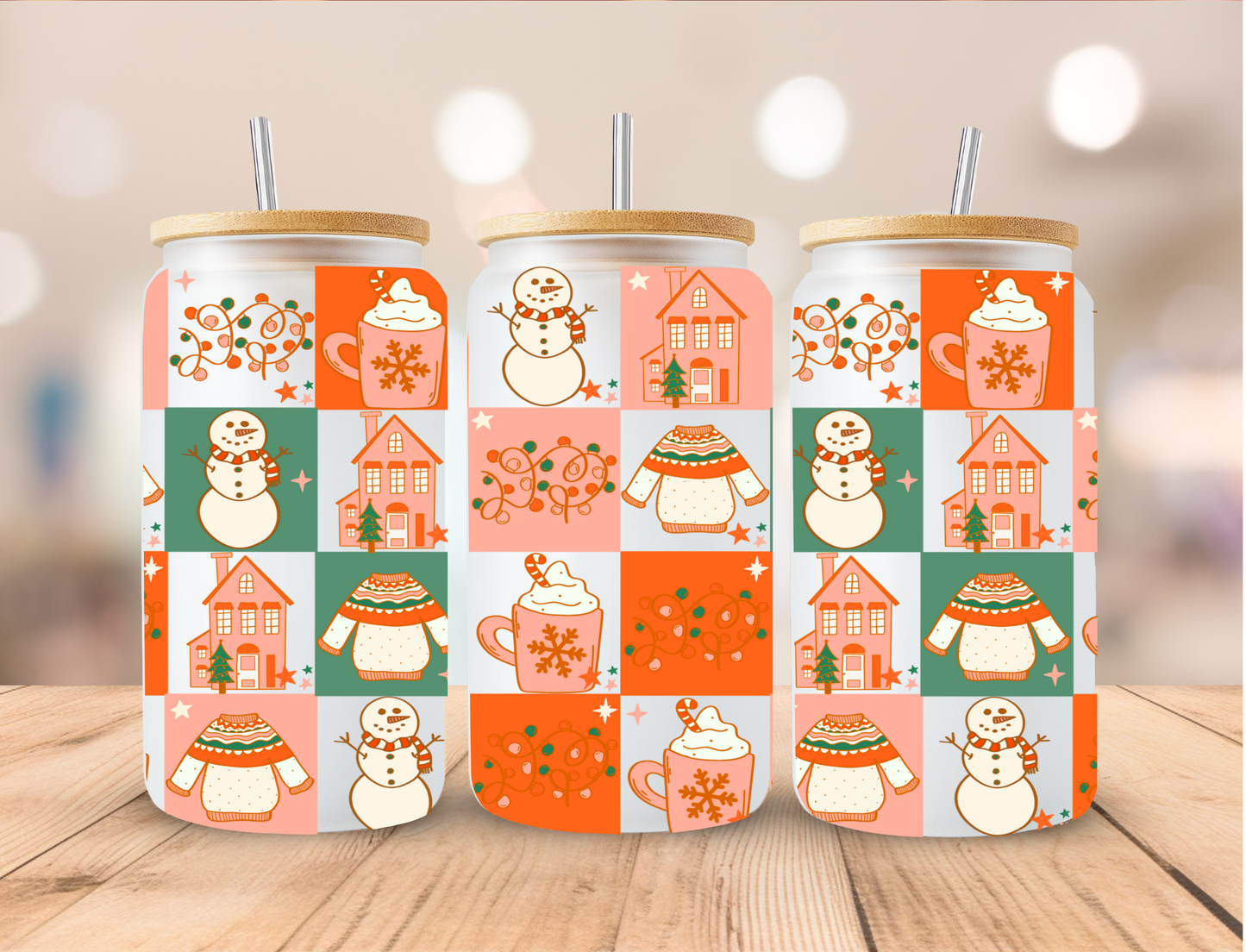 Christmas Checkered - 16 oz / 20 oz Libby UV DTF Wrap