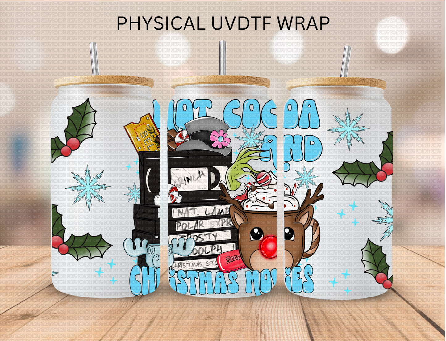 Hot Cocoa And Christmas Movies - 16 oz / 20 oz Libby UV DTF Wrap