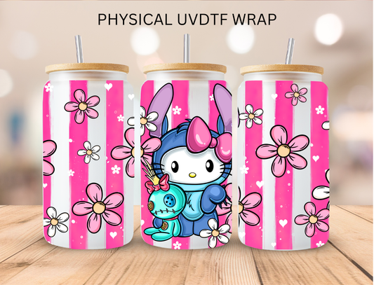 Striped Blue Alien Kitty - 16 oz / 20 oz Libby UV DTF Wrap