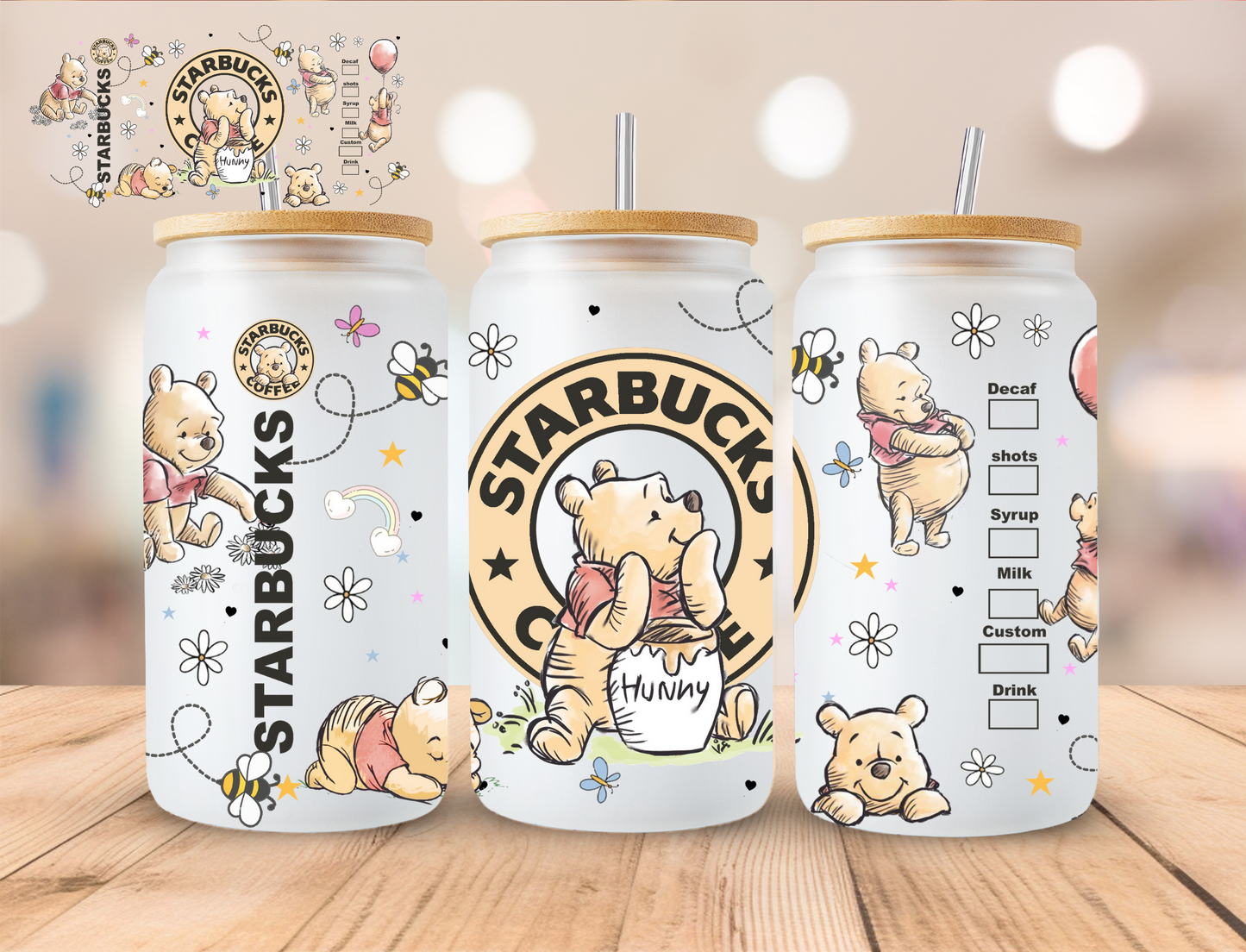 Yellow Bear Coffee - 16 oz / 20 oz Libby UV DTF Wrap