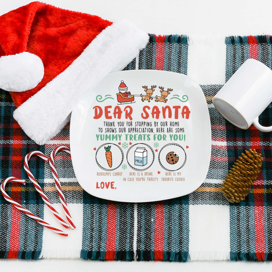 UV DTF Santa Plate Decal Sized 6x6 or 8x8 Square Dear Santa