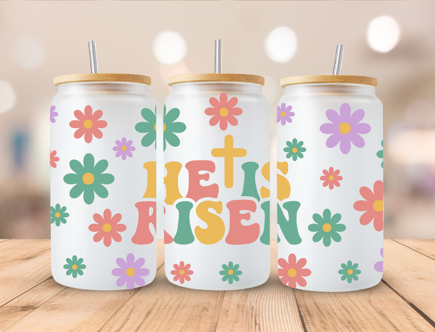 He is Risen Easter - 16 oz / 20 oz Libby UV DTF Wrap RTS