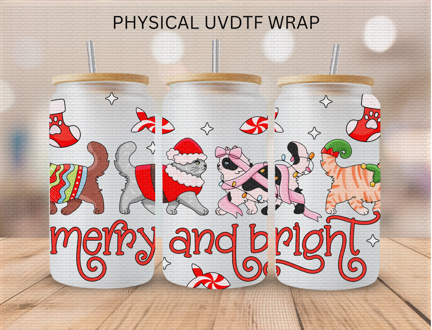 Christmas Cats Merry and Bright - 16 oz / 20 oz Libby UV DTF Wrap (Copy)