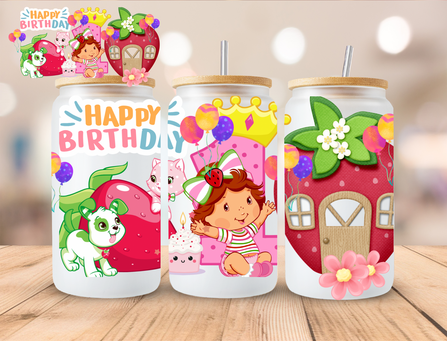 Shortcake Collection Happy Birthday - 16 oz / 20 oz Libby UV DTF Wrap