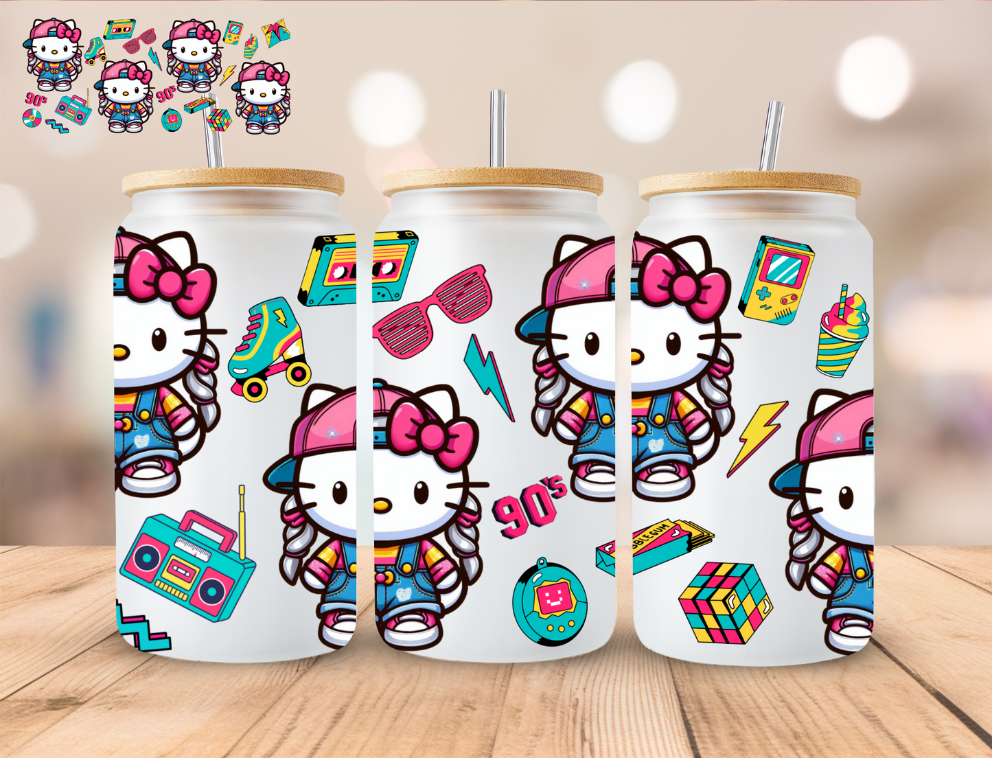 Retro Kitty - 16 oz / 20 oz Libby UV DTF Wrap