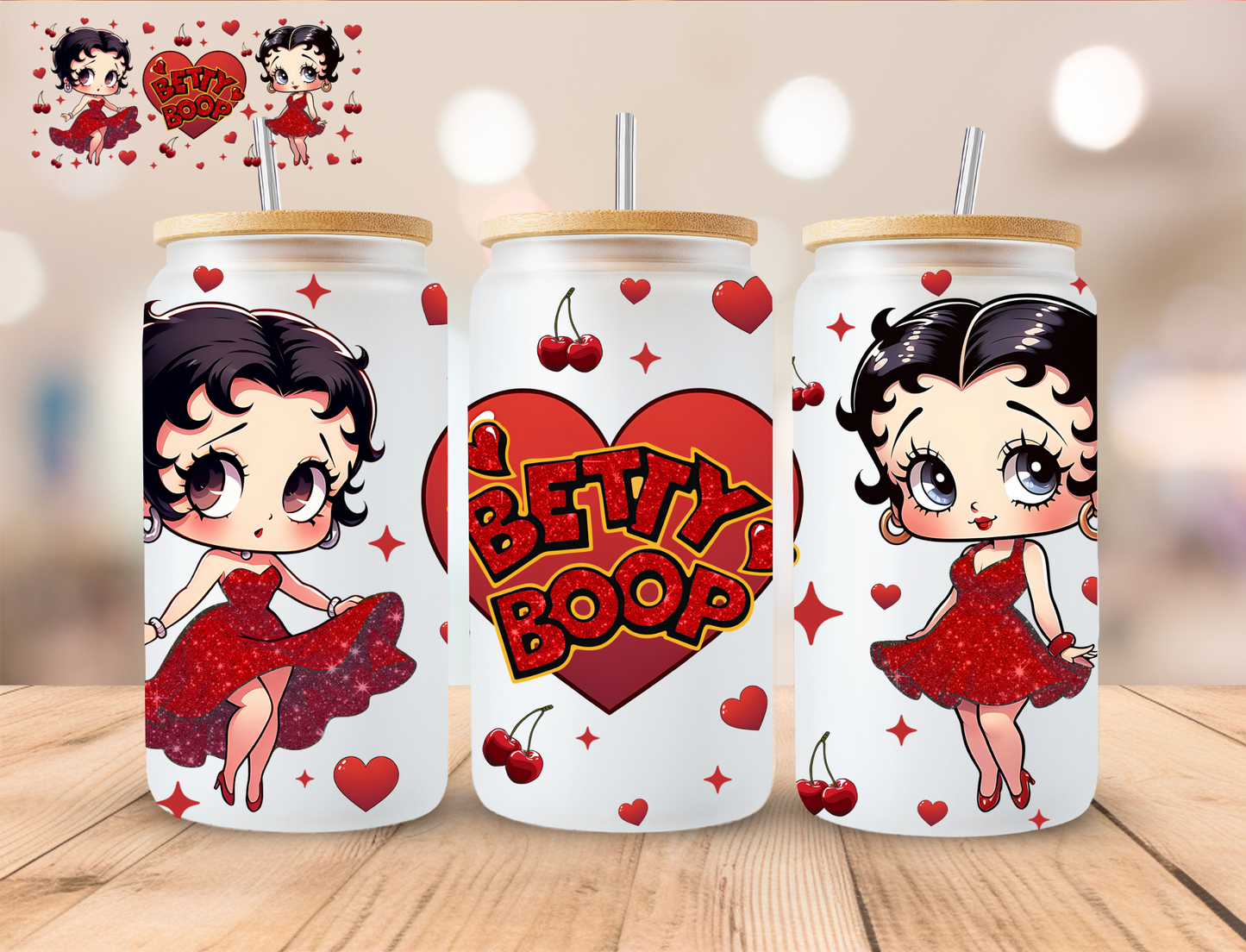 Red Heart Boop - 16 oz / 20 oz Libby UV DTF Wrap