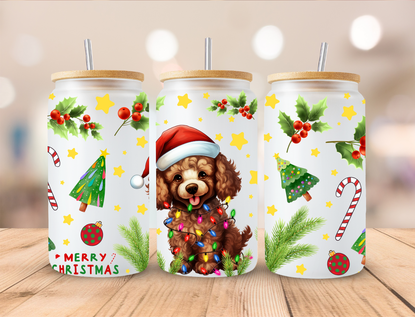 Christmas Cocker Spaniel - 16oz Libby UV DTF Wrap