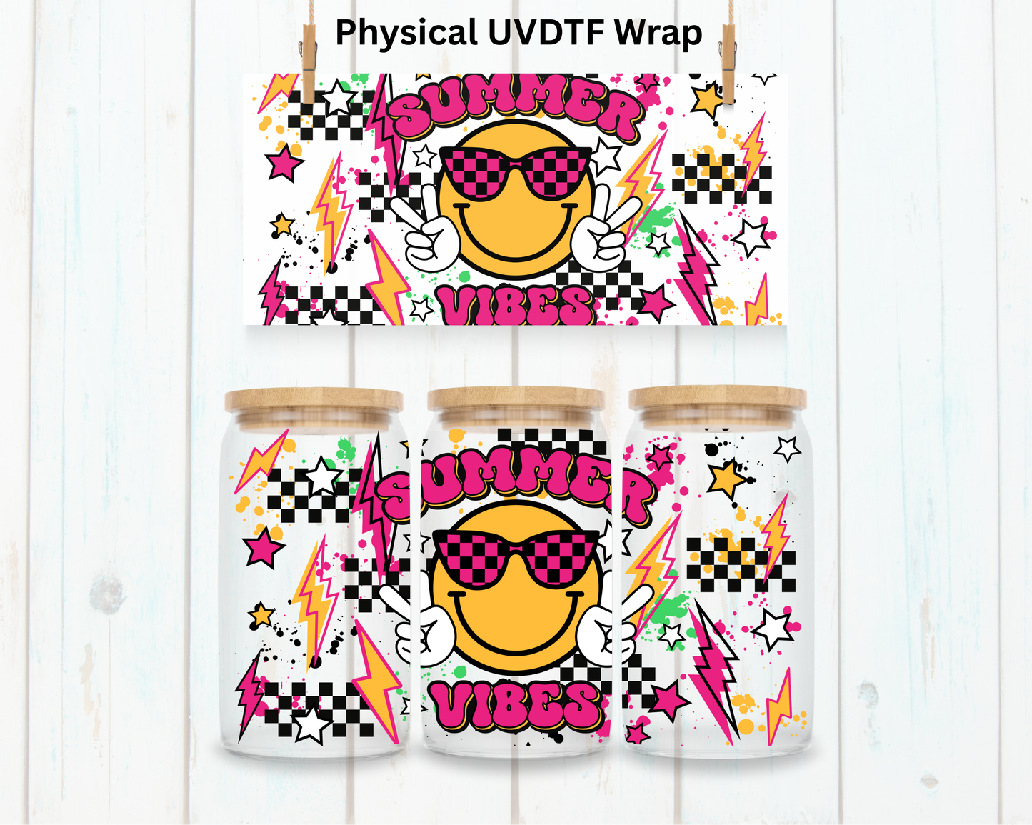 Checkered Bolt Summer Vibes - 16 oz / 20 oz Libby UV DTF