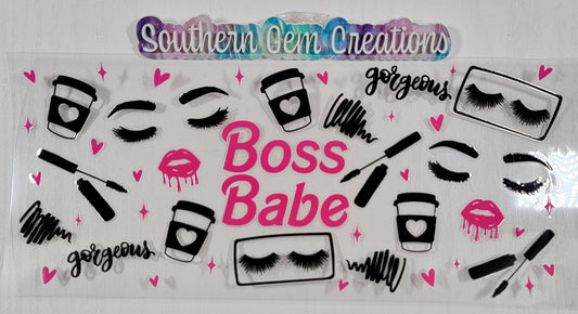 Boss Babe Eyelashes - 16 oz Libby UV DTF Wrap RTS