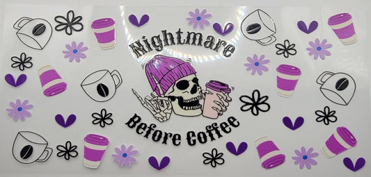 Purple Nightmare Before Coffee - 16 oz Libby UV DTF Wrap RTS