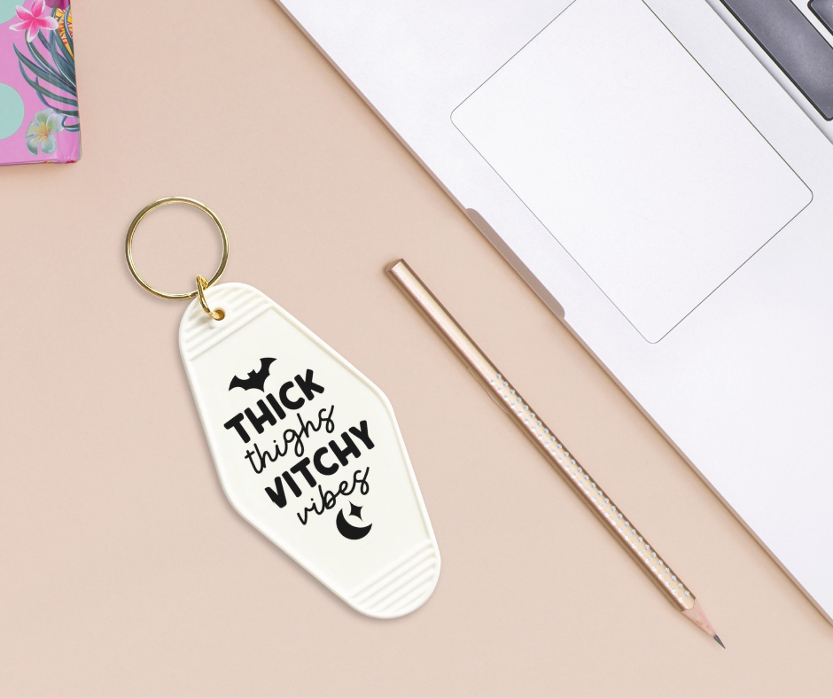 Halloween Thick Thighs Witchy Vibes - UVDTF Motel Keychain Set Of 6