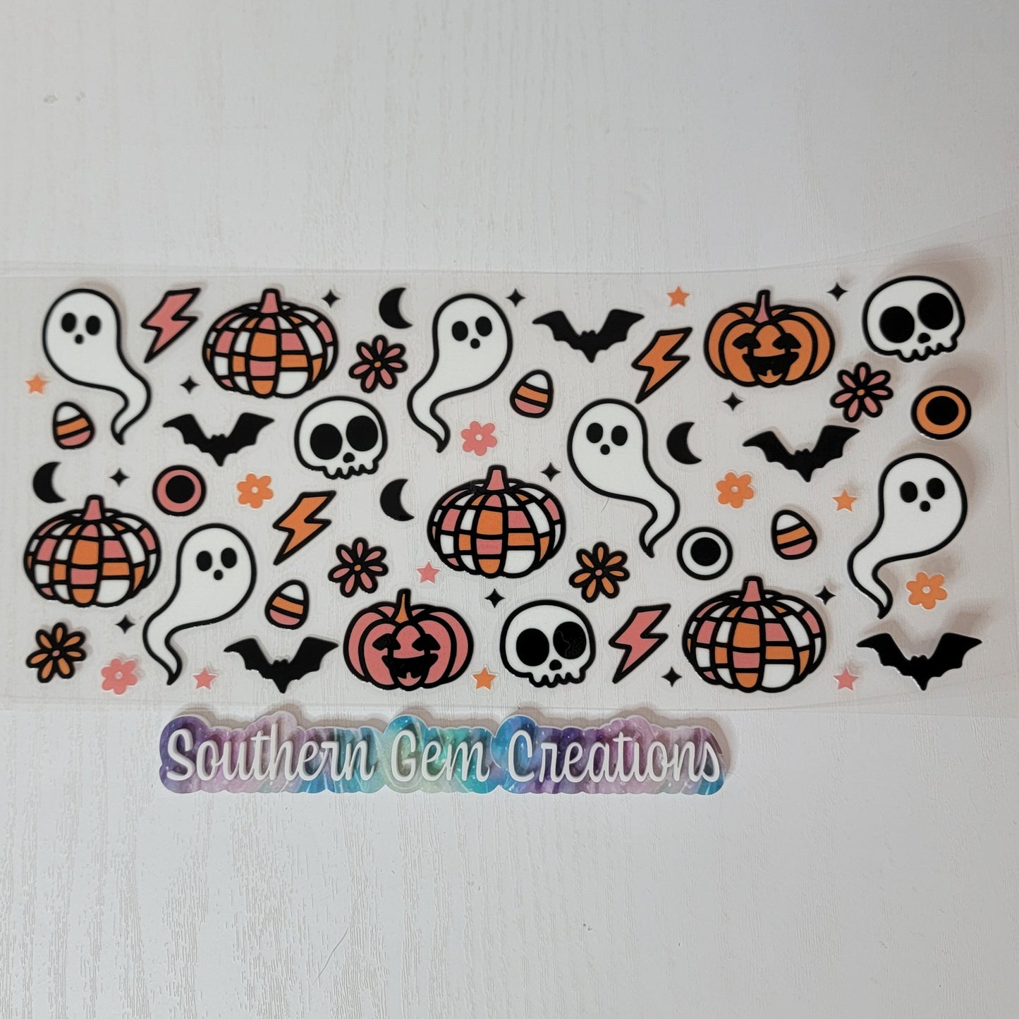 Halloween Retro Pumpkins and Ghosts - 16 oz Libby UV DTF Wrap RTS