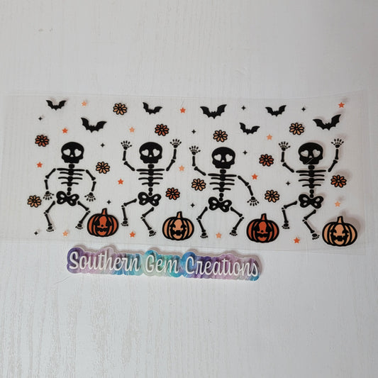 Halloween Dancing Skeletons - 16 oz Libby UV DTF Wrap RTS