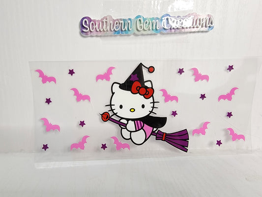 Halloween Kitty Witch (Pink) - 16 oz Libby UV DTF Wrap RTS