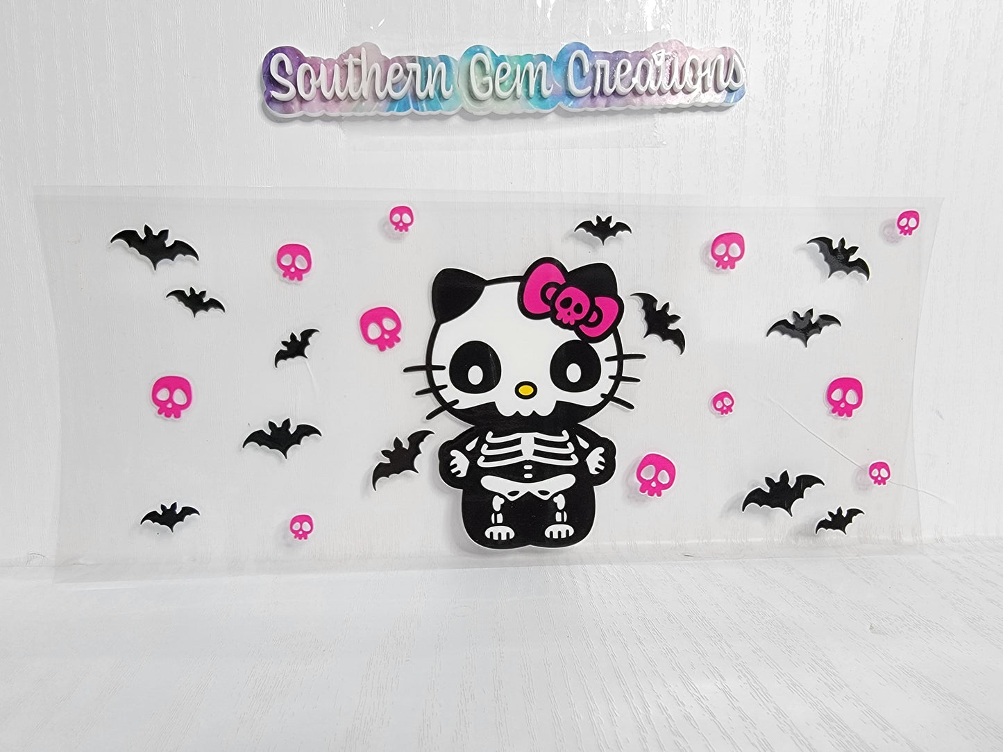 Halloween Kitty Skeleton - 16 oz Libby UV DTF Wrap RTS
