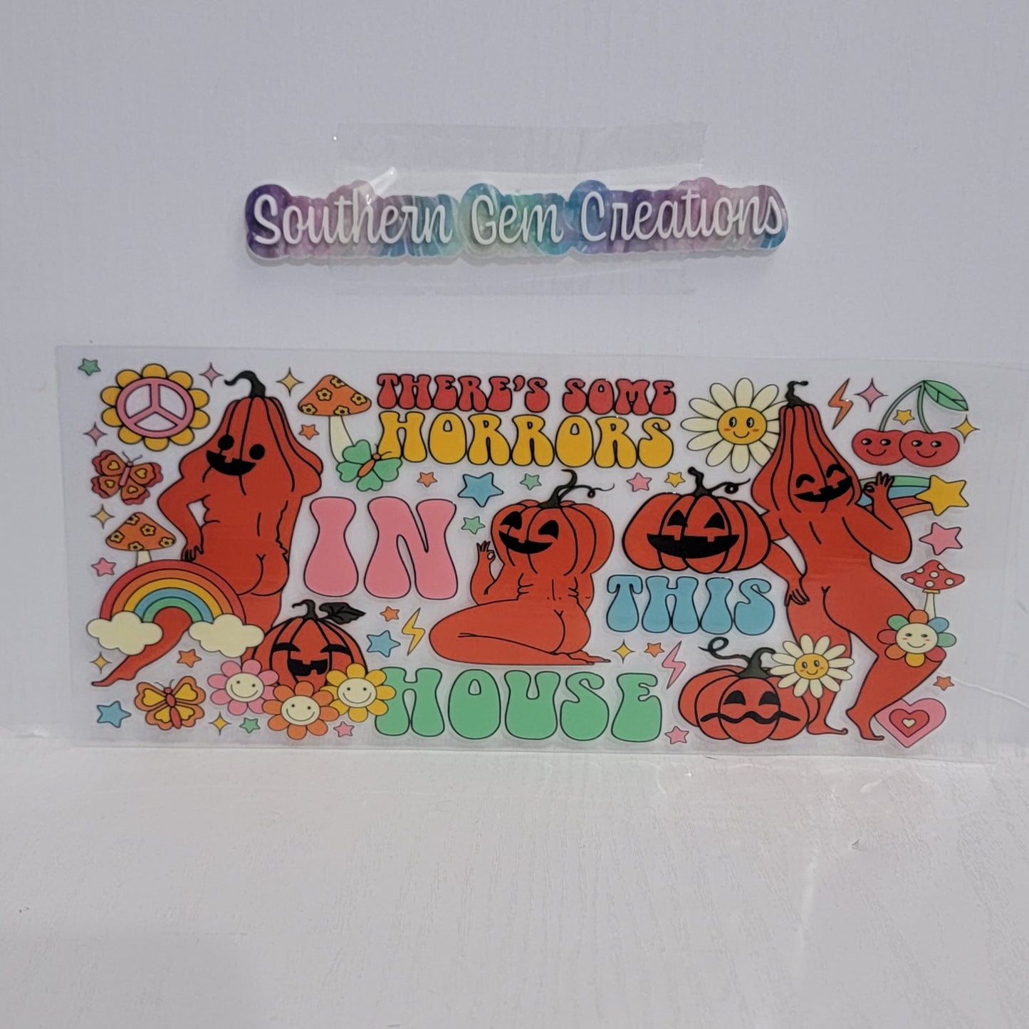 There's Some Horrors In This House Halloween Pumpkins - 16 oz Libby UV DTF Wrap RTS