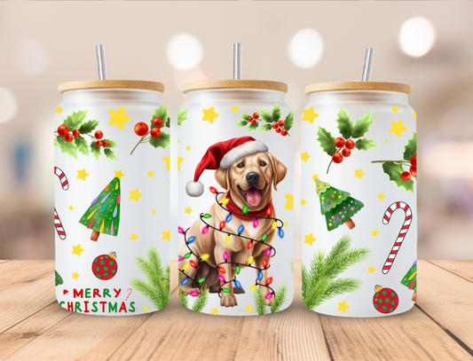 Yellow Lab Christmas - 16oz Libby UV DTF Wrap